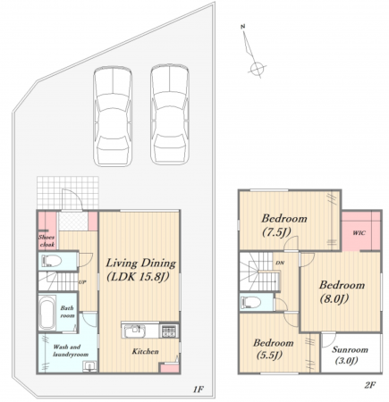 福山市水呑町、新築一戸建ての間取り画像です