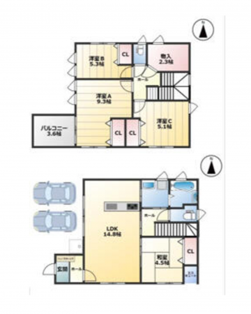福山市草戸町、中古一戸建ての間取り画像です