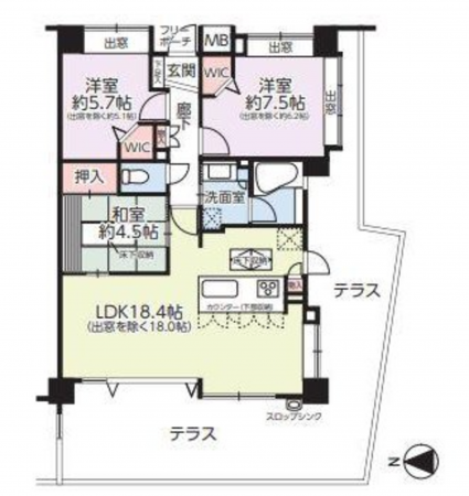 福山市北吉津町、マンションの間取り画像です