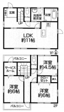 福山市三吉町、中古一戸建ての間取り画像です