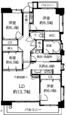 福山市城見町、マンションの間取り画像です