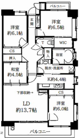 福山市城見町、マンションの間取り画像です