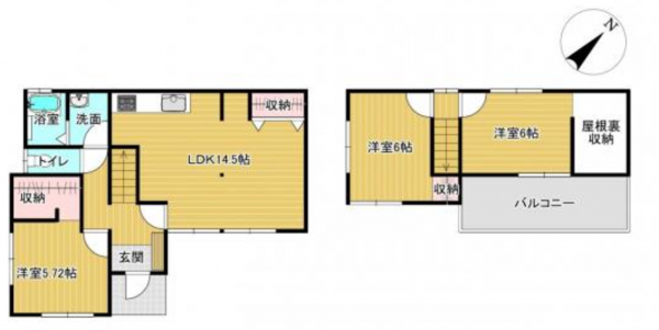 福山市山手町、中古一戸建ての間取り画像です
