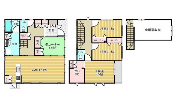 福山市蔵王町、中古一戸建ての間取り画像です