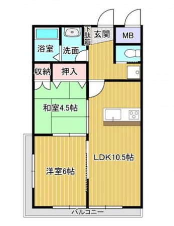 福山市南本庄、マンションの間取り画像です
