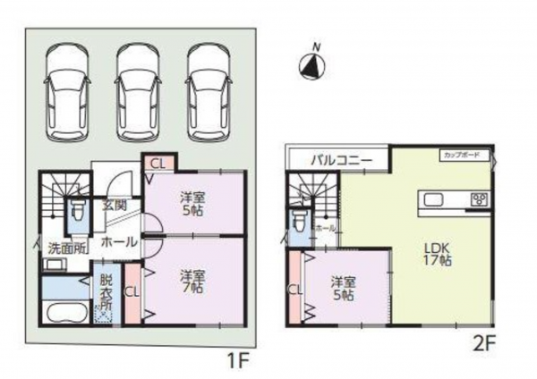 福山市手城町、新築一戸建ての間取り画像です