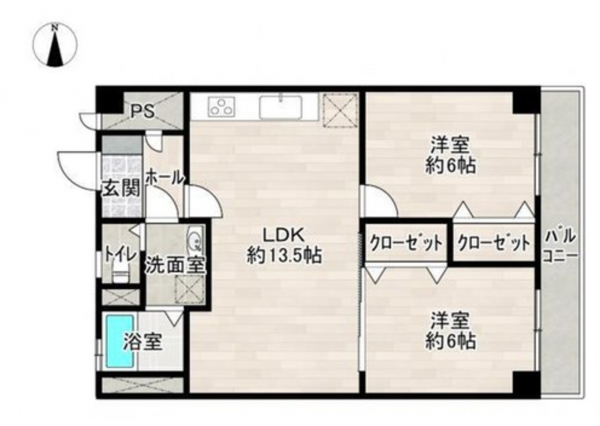 福山市南本庄、マンションの間取り画像です