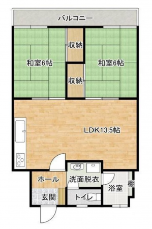 福山市南本庄、マンションの間取り画像です