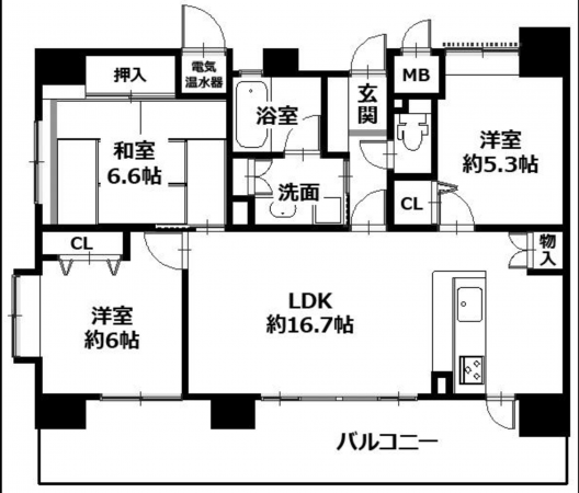 福山市入船町、マンションの間取り画像です