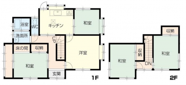 福山市川口町、中古一戸建ての間取り画像です