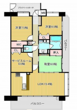福山市三吉町、マンションの間取り画像です