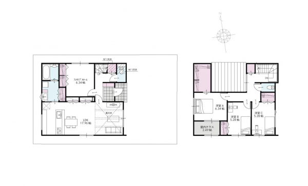 福山市大門町、新築一戸建ての間取り画像です