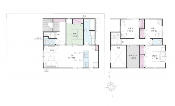 福山市大門町、新築一戸建ての間取り画像です
