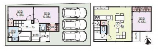 福山市曙町、新築一戸建ての間取り画像です