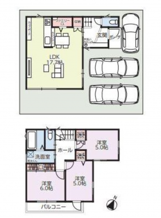 福山市本庄町中、新築一戸建ての間取り画像です