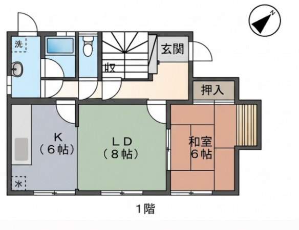 福山市大谷台、中古一戸建ての間取り画像です