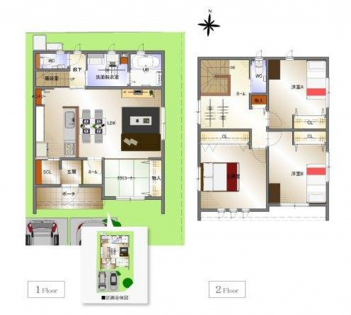 福山市南蔵王町、新築一戸建ての間取り画像です