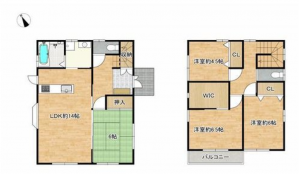 福山市向陽町、中古一戸建ての間取り画像です