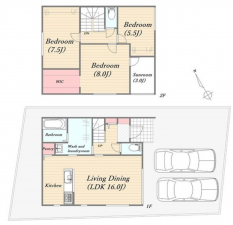 福山市東川口町、新築一戸建ての間取り画像です