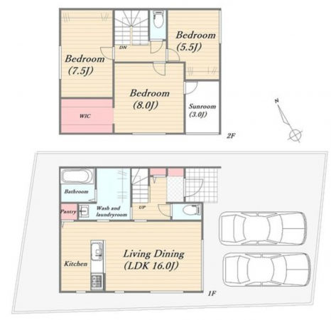 福山市東川口町、新築一戸建ての間取り画像です