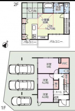 福山市沖野上町、中古一戸建ての間取り画像です