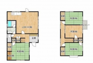 福山市水呑町、中古一戸建ての間取り画像です
