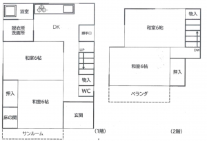 福山市水呑町、中古一戸建ての間取り画像です