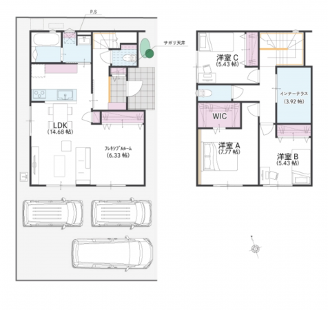 福山市新涯町、新築一戸建ての間取り画像です