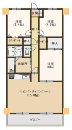 福山市手城町、マンションの間取り画像です