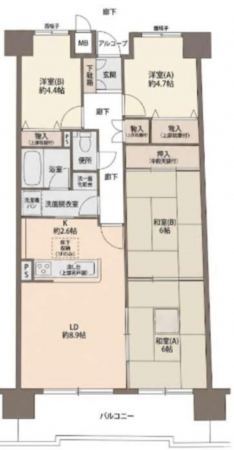 福山市引野町、マンションの間取り画像です