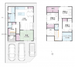 福山市新涯町、新築一戸建ての間取り画像です