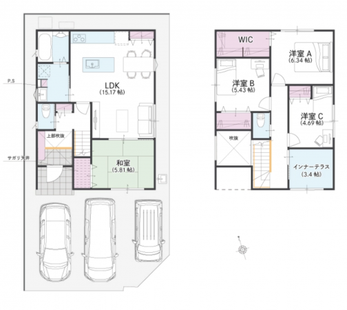 福山市新涯町、新築一戸建ての間取り画像です