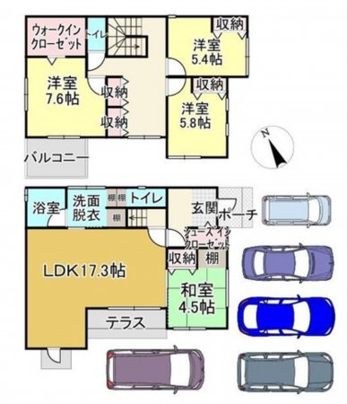 福山市新涯町、中古一戸建ての間取り画像です