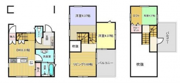 福山市東手城町、中古一戸建ての間取り画像です