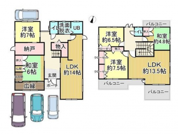 福山市木之庄町、中古一戸建ての間取り画像です
