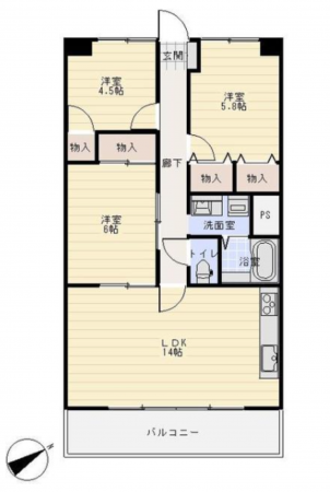 福山市水呑町、マンションの間取り画像です