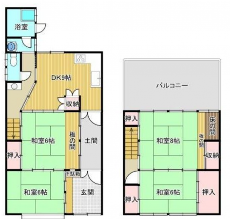 福山市野上町、中古一戸建ての間取り画像です