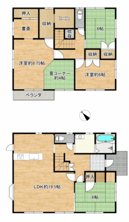 福山市明王台、中古一戸建ての間取り画像です