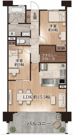 福山市東桜町、マンションの間取り画像です