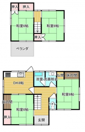 福山市川口町、中古一戸建ての間取り画像です