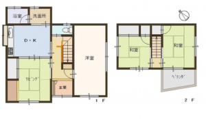 福山市緑陽町、中古一戸建ての間取り画像です