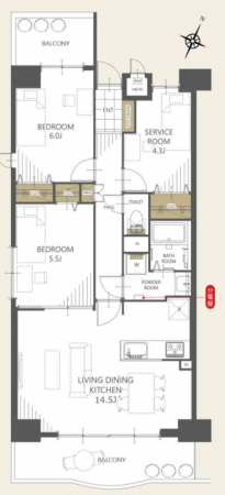 福山市霞町、マンションの間取り画像です