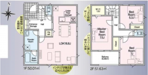 福山市手城町、新築一戸建ての間取り画像です