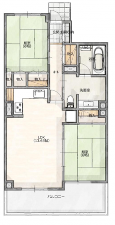 福山市東桜町、マンションの間取り画像です