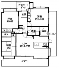 福山市港町、マンションの間取り画像です
