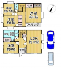 福山市南蔵王町、中古一戸建ての間取り画像です