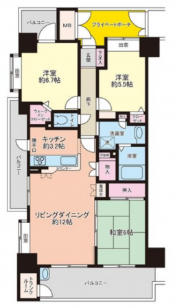 福山市南手城町、マンションの間取り画像です