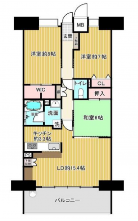 福山市三吉町、マンションの間取り画像です