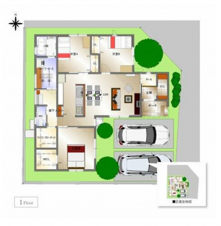 福山市東手城町、新築一戸建ての間取り画像です