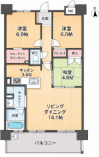 福山市新涯町、マンションの間取り画像です